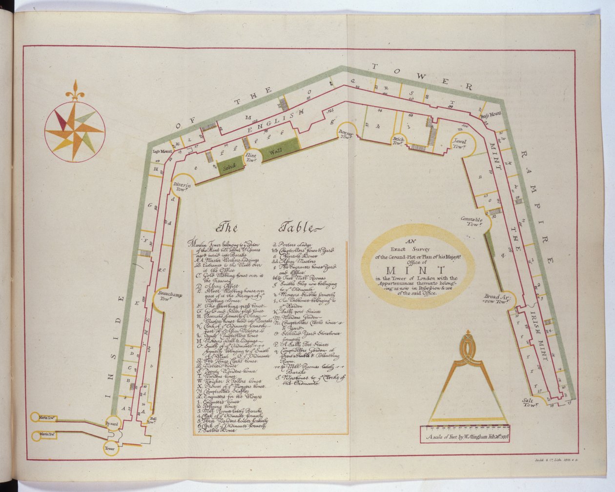 Plan van de Koninklijke Munt in de Toren, 1701 door William Alingham