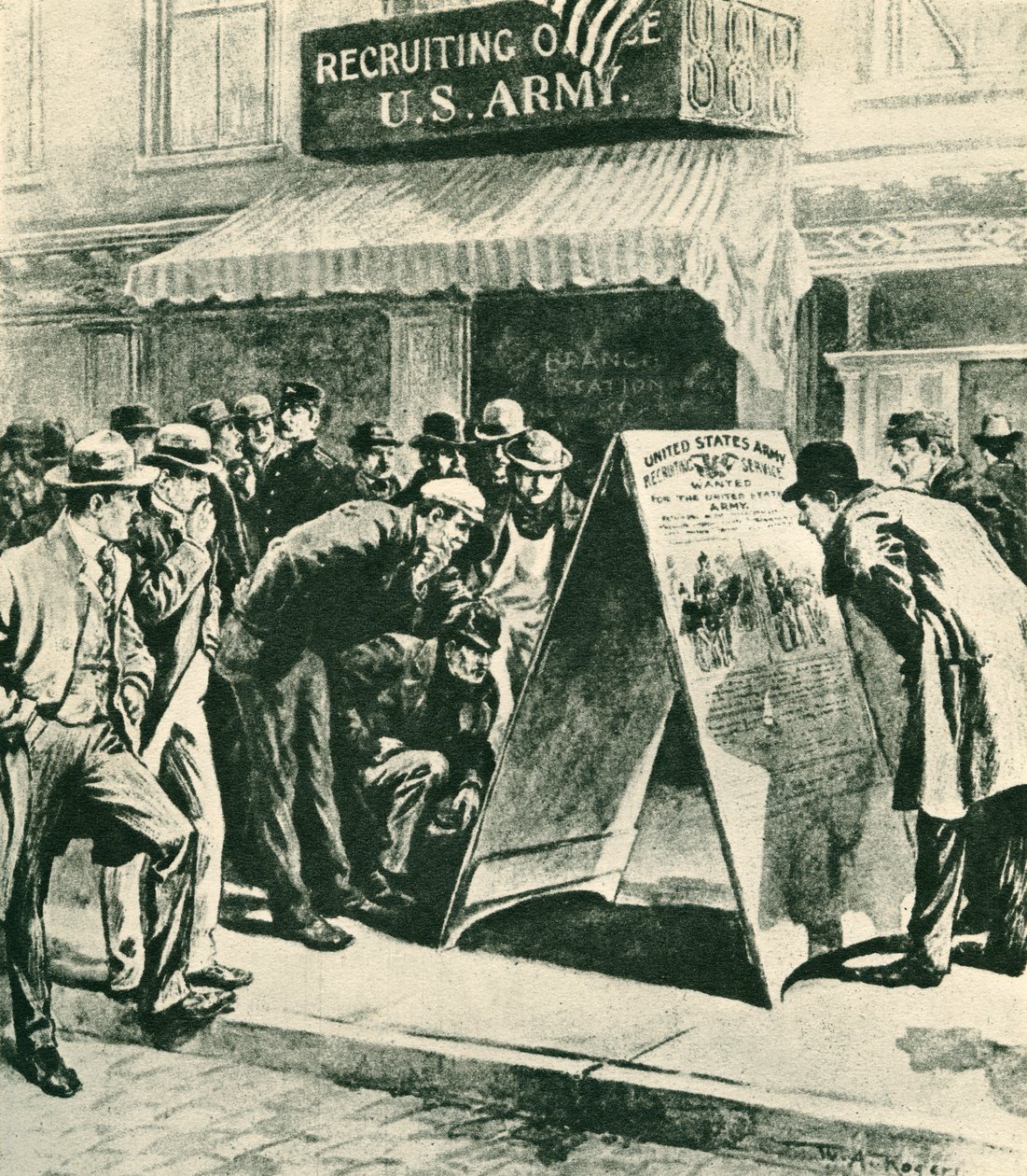 Menigte buiten het Wervingskantoor van het Amerikaanse Leger door William Allen Rogers