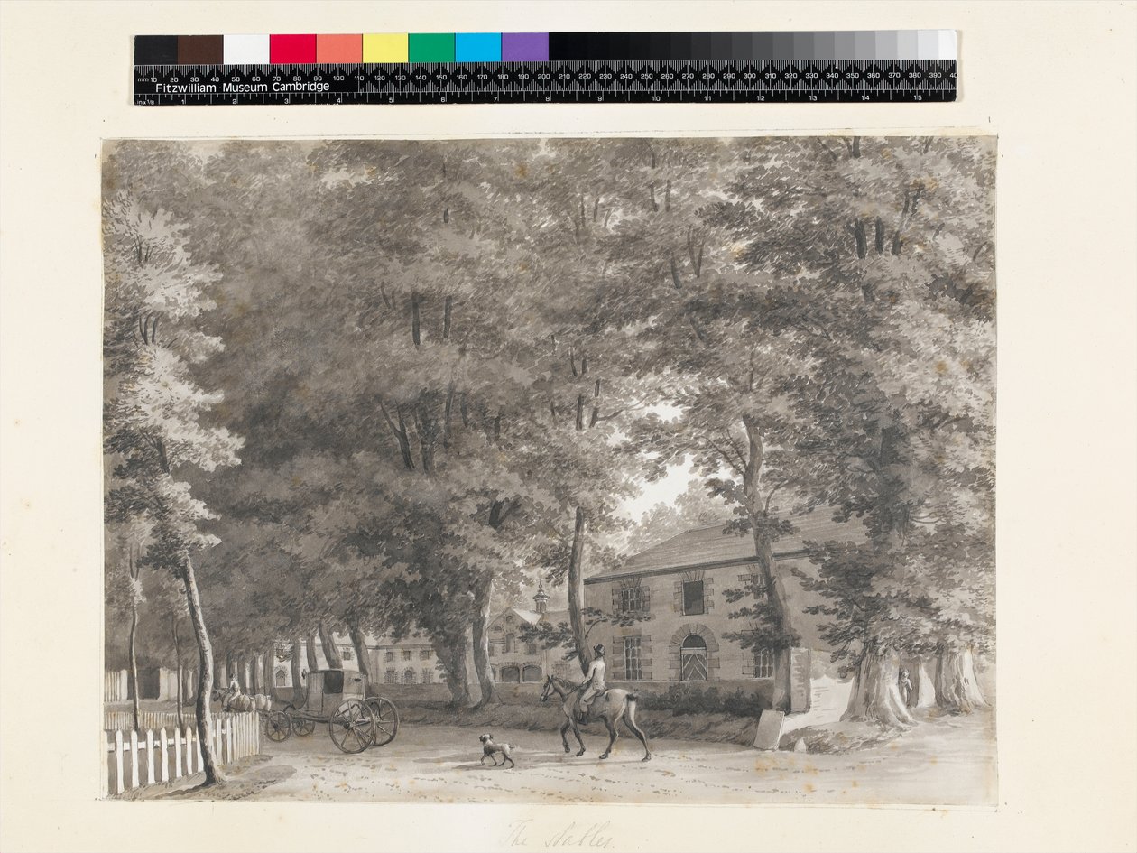 Uitzicht op de stallen op het landgoed van Lord Fitzwilliam