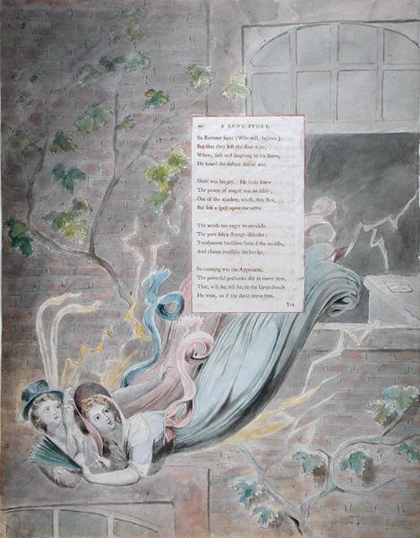 Een Lang Verhaal, uit De Gedichten van Thomas Gray, gepubliceerd 1797-98 door William Blake