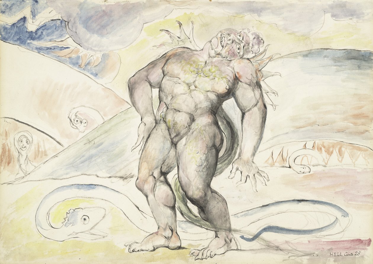 Agnello de Brunelleschi van Florence verandert in een slang, illustratie bij de Goddelijke Komedie van Dante Alighieri, 1824-27 door William Blake