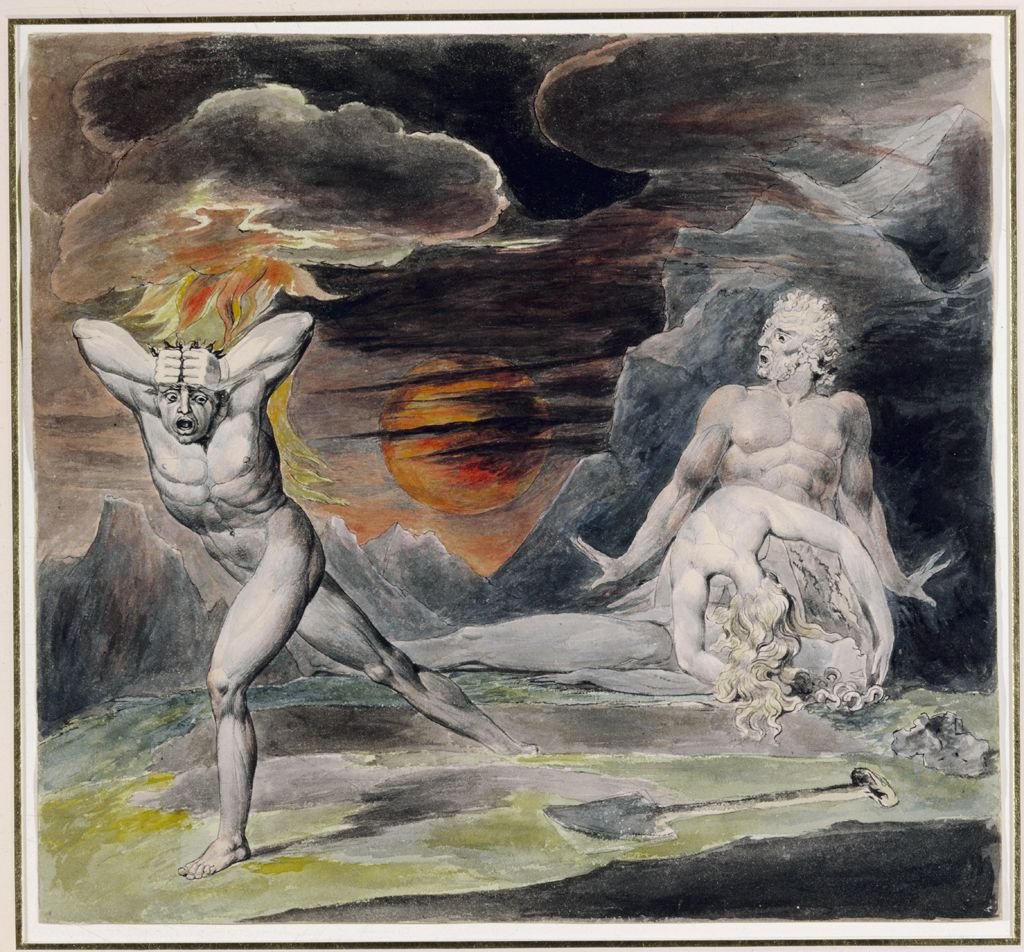 Kaïn vlucht voor de toorn van God door William Blake