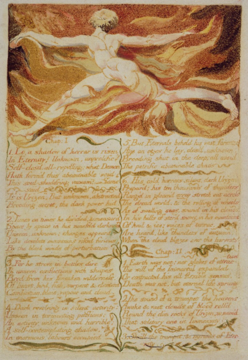 Hoofdstuk I, Zie, een schaduw..., plaat 5 uit Het Eerste Boek van Urizen, 1794 door William Blake