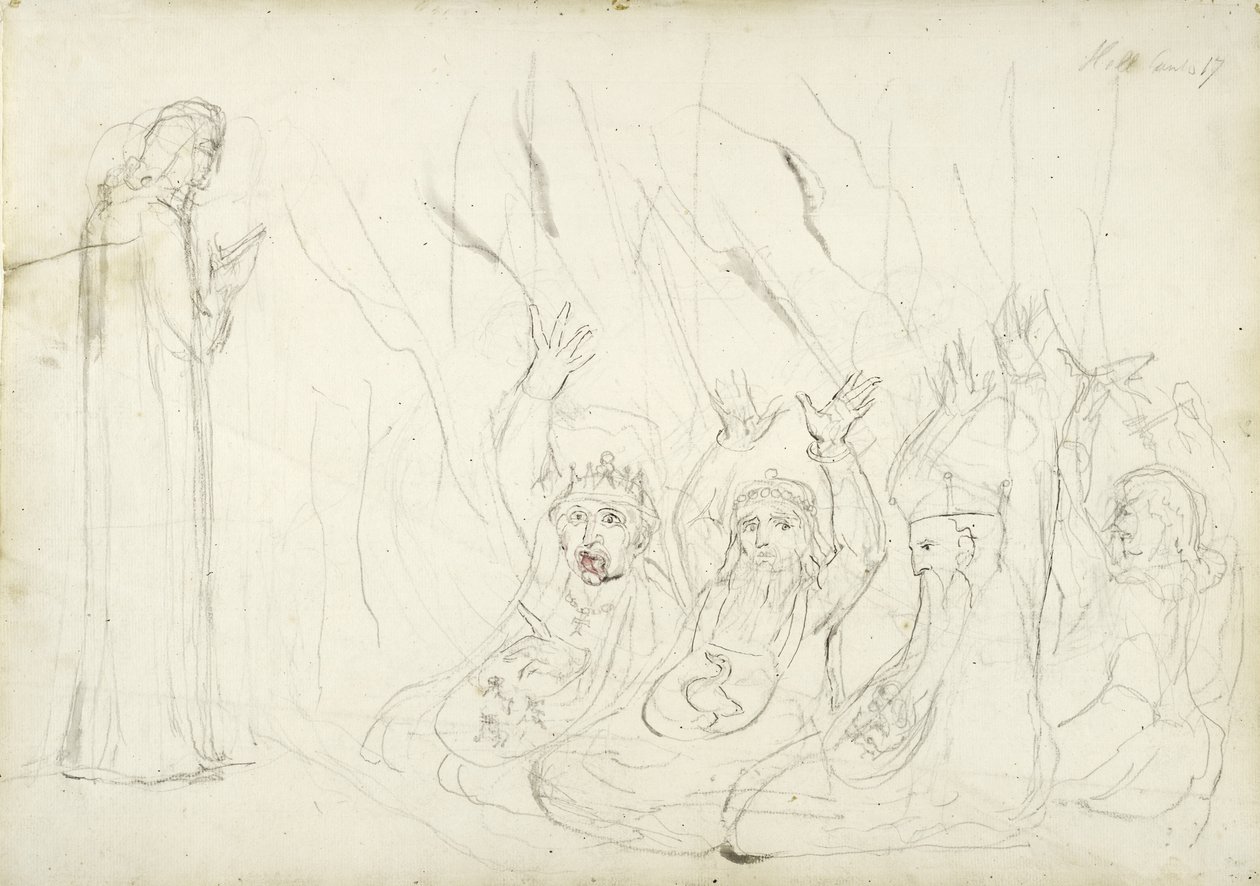 Dante en de Woekeraars, illustratie bij de Goddelijke Komedie van Dante Alighieri, 1824-27 door William Blake