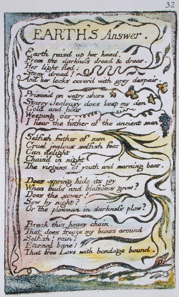 Earths Answer, plaat 32 (Bentley 31) uit Songs of Innocence and of Experience (Bentley Copy L) 1789-94 door William Blake