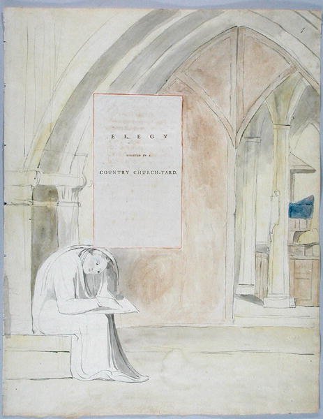 Elegie geschreven in een Landelijke Kerkhof, ontwerp 105 uit De Gedichten van Thomas Gray, 1797-98 door William Blake