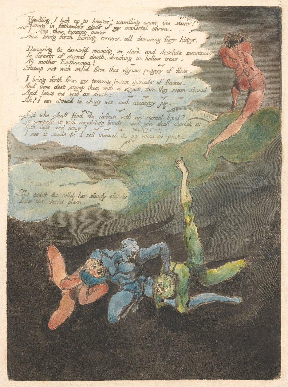 Europa. Een Profetie, Plaat 4, Onwillig kijk ik omhoog... (Bentley 5) door William Blake