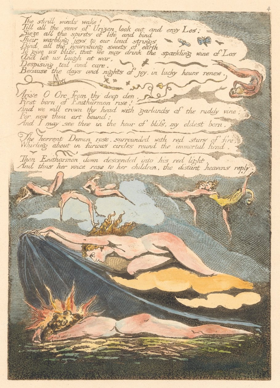 Europa. Een Profetie, Plaat 6, De schrille winden wekken... (Bentley 7) door William Blake