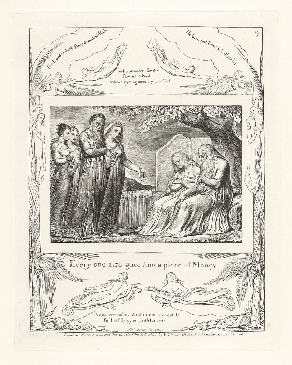 Iedereen gaf hem ook een stuk geld, 1825 door William Blake
