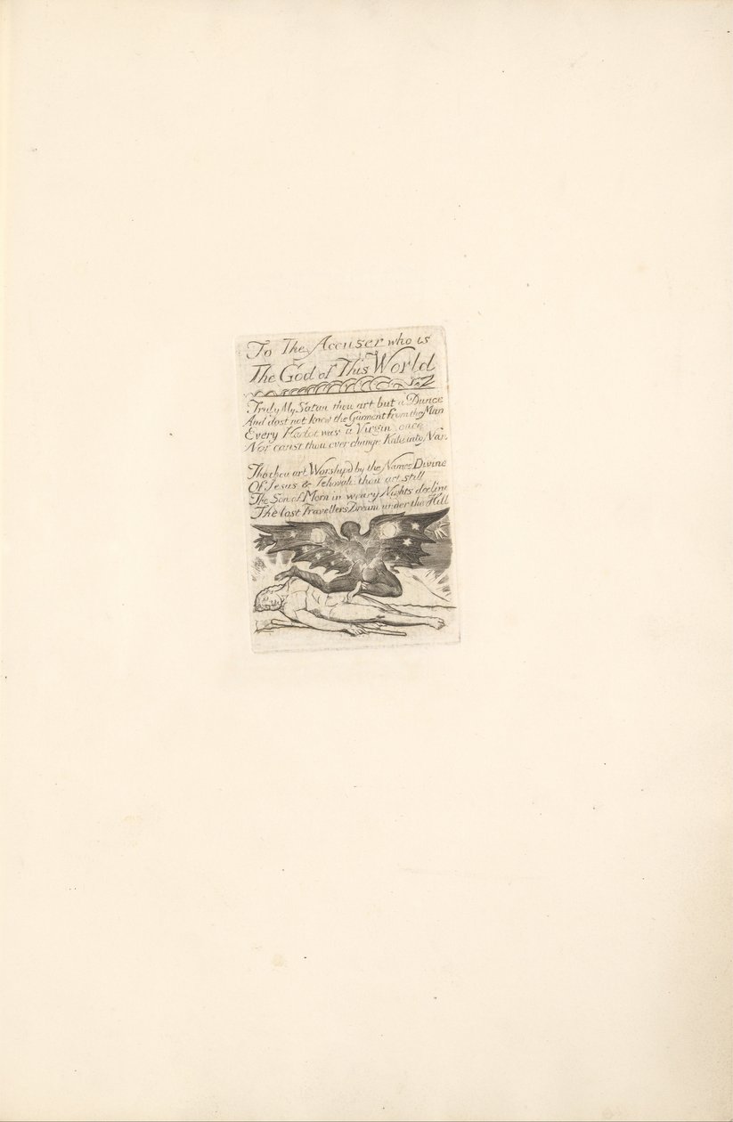 Voor de Geslachten- De Poorten van het Paradijs, Plaat 19, Aan de Aanklager... (Bentley 21) door William Blake
