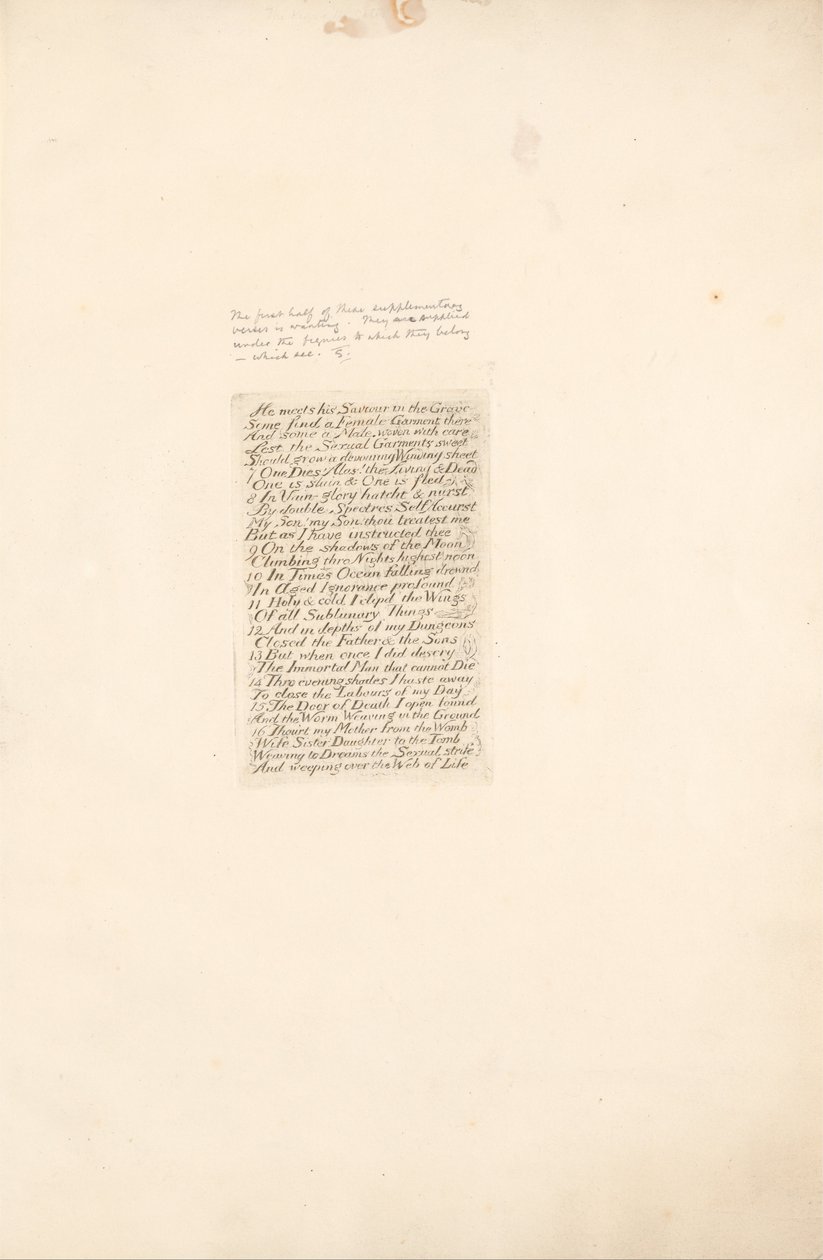 Voor de Geslachten- De Poorten van het Paradijs, Plaat 20, Hij ontmoet zijn Verlosser in het Graf... door William Blake