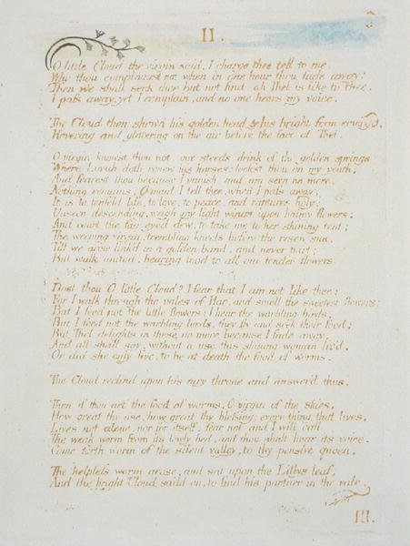 II O Kleine Wolk..., plaat 5 uit The Book of Thel, 1789 door William Blake