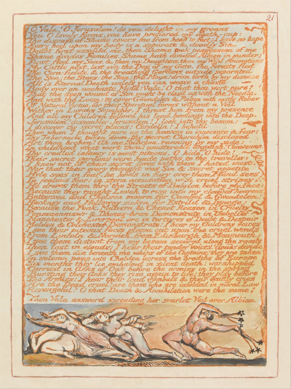 Jeruzalem, Plaat 21, O Vala! O Jeruzalem door William Blake
