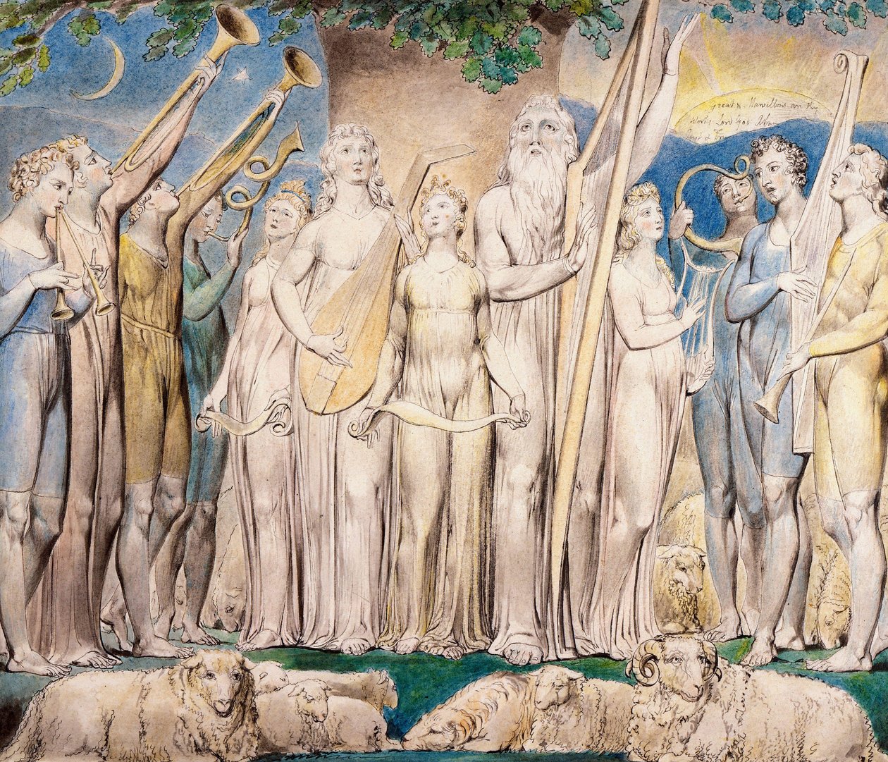 Job en zijn familie hersteld in welvaart door William Blake