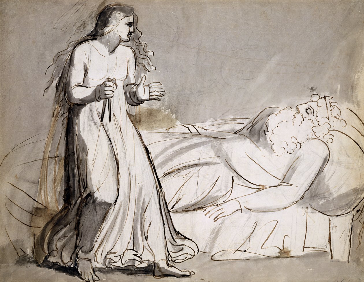 Lady Macbeth nadert de vermoorde Duncan door William Blake