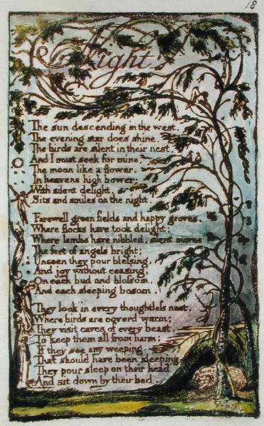 Nacht, illustratie uit Songs of Innocence and of Experience (Bentley Copy L) pl.18 (Bentley 20) door William Blake