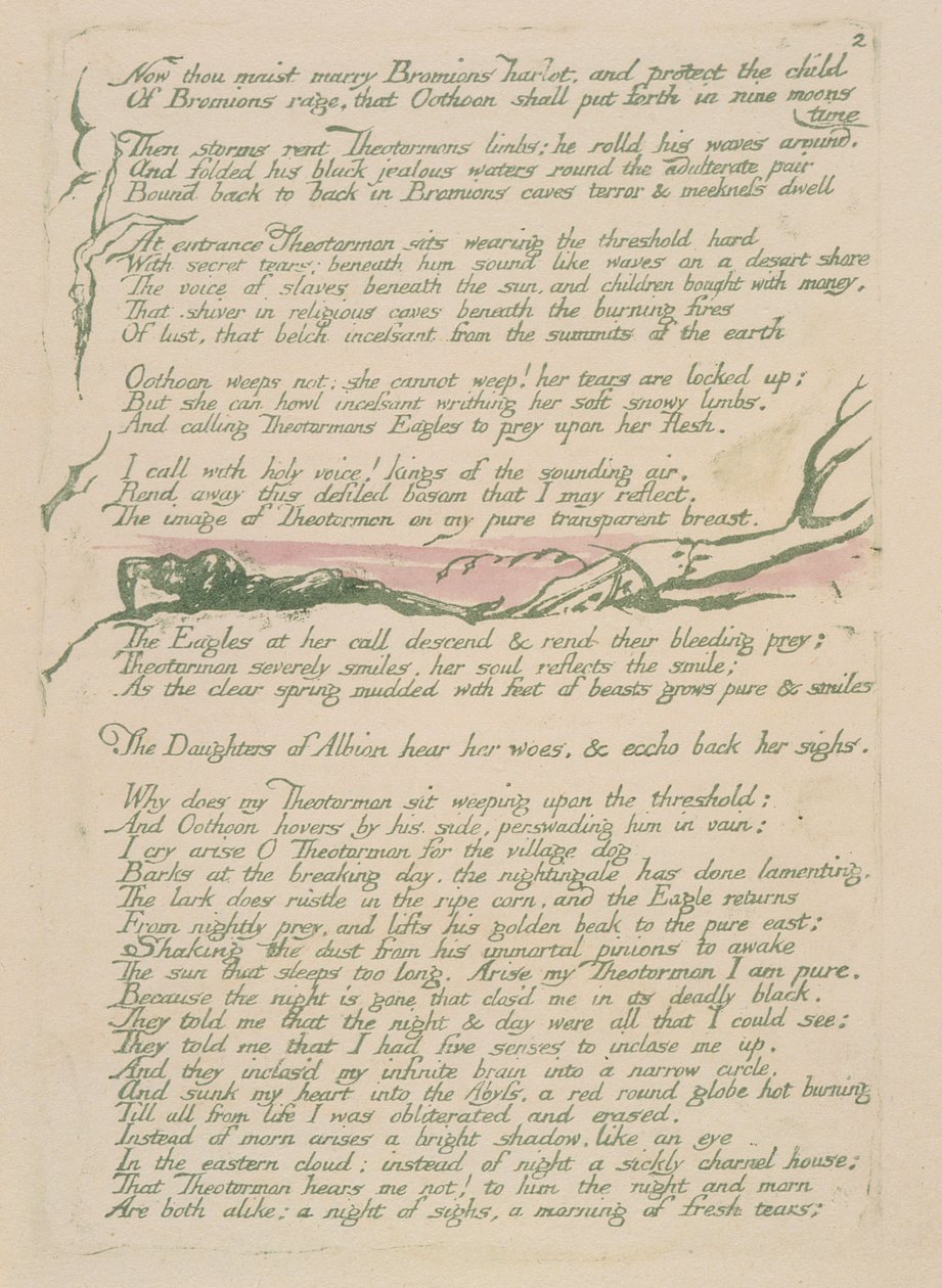 Nu mag je trouwen, plaat 4v uit Visions of the Daughters of Albion, 1793 door William Blake