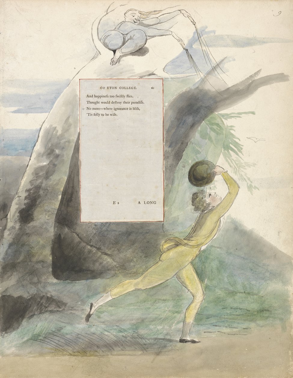 Ode op een Verre Vooruitzicht van Eton College, ontwerp 21 voor De Gedichten van Thomas Gray, 1797-98 door William Blake