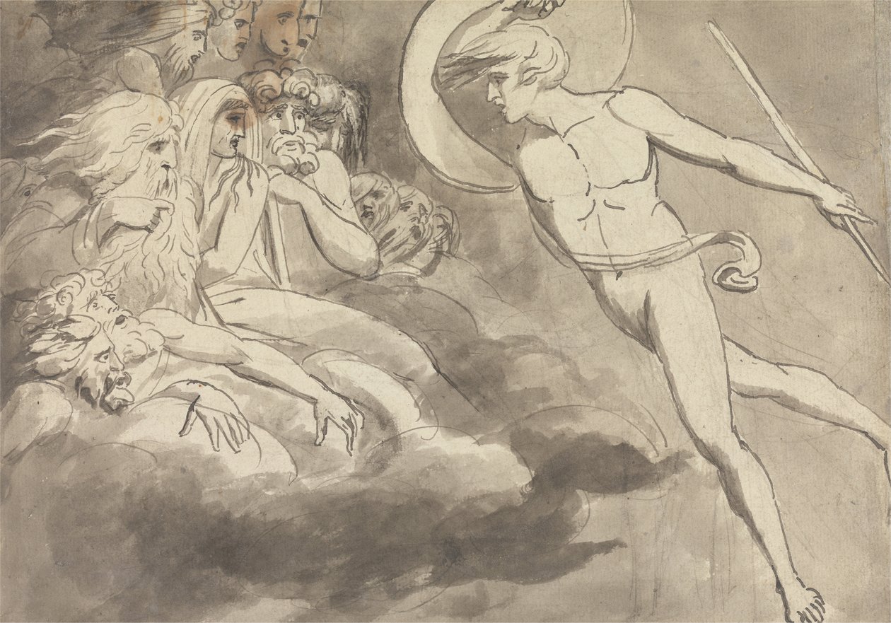 Satan nadert het hof van Chaos door William Blake