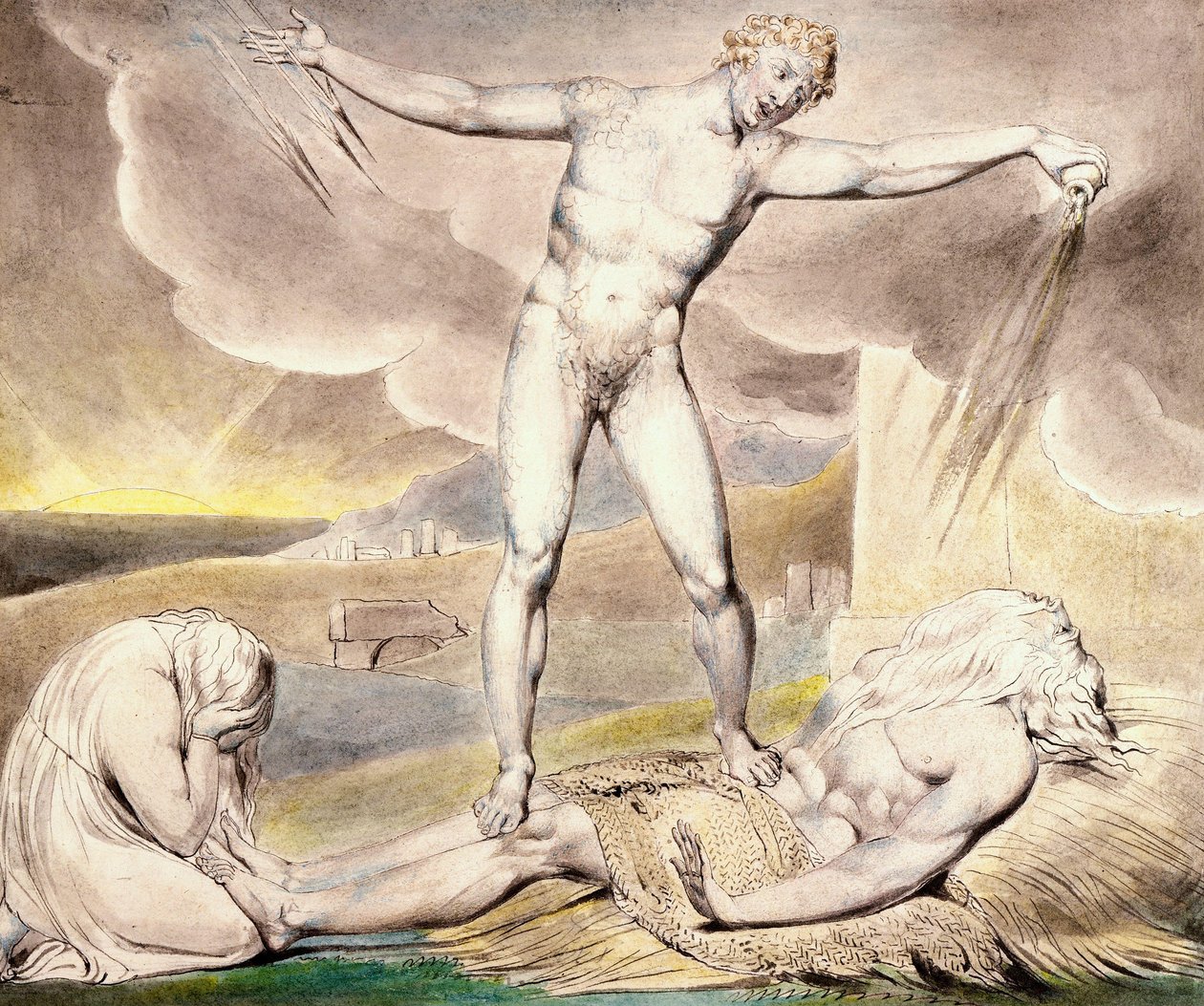 Satan slaat Job met zweren door William Blake