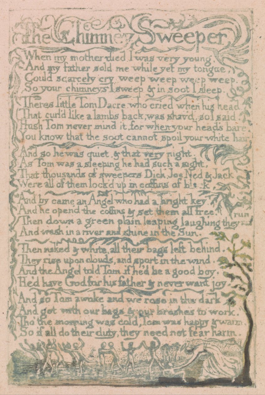 Liederen van onschuld en ervaring, plaat 10, de schoorsteenveger (Bentley 12) door William Blake