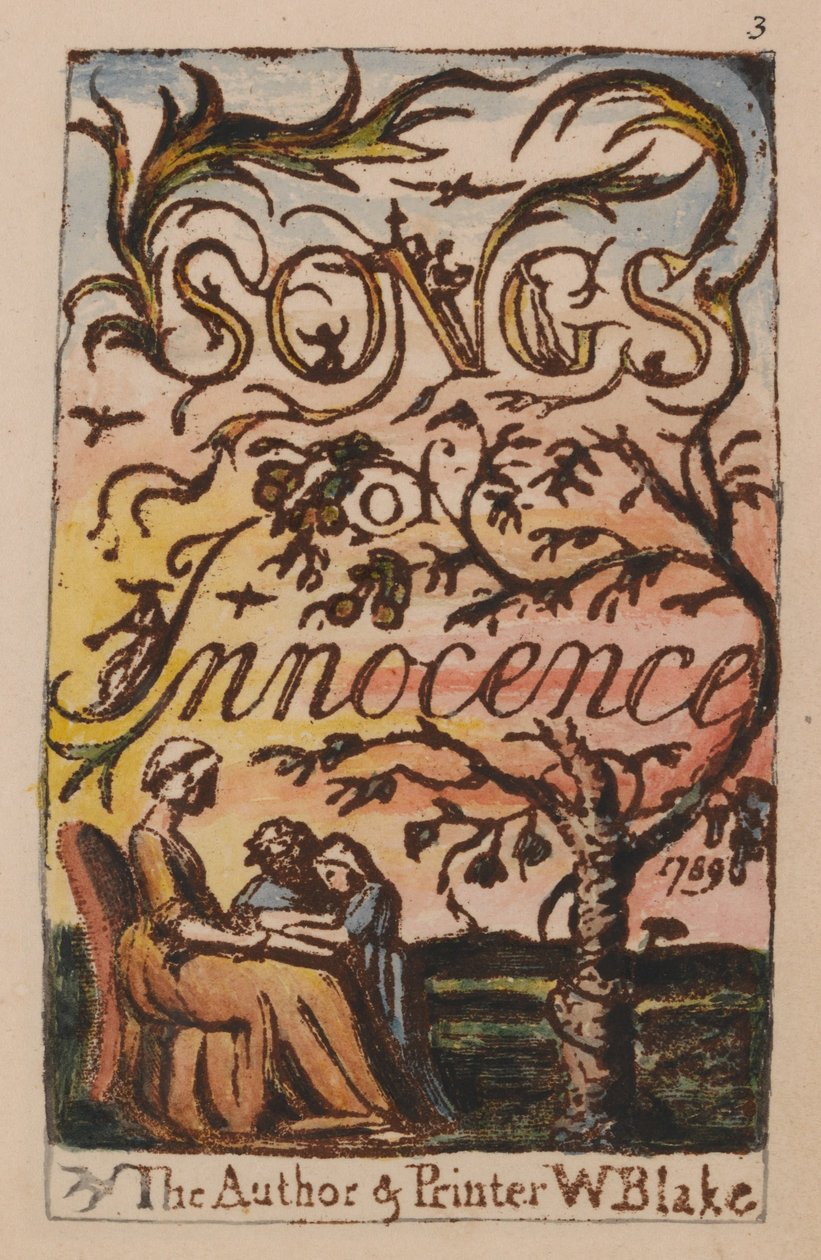 Liederen van onschuld en ervaring, plaat 3, onschuld titelpagina (Bentley 3) door William Blake