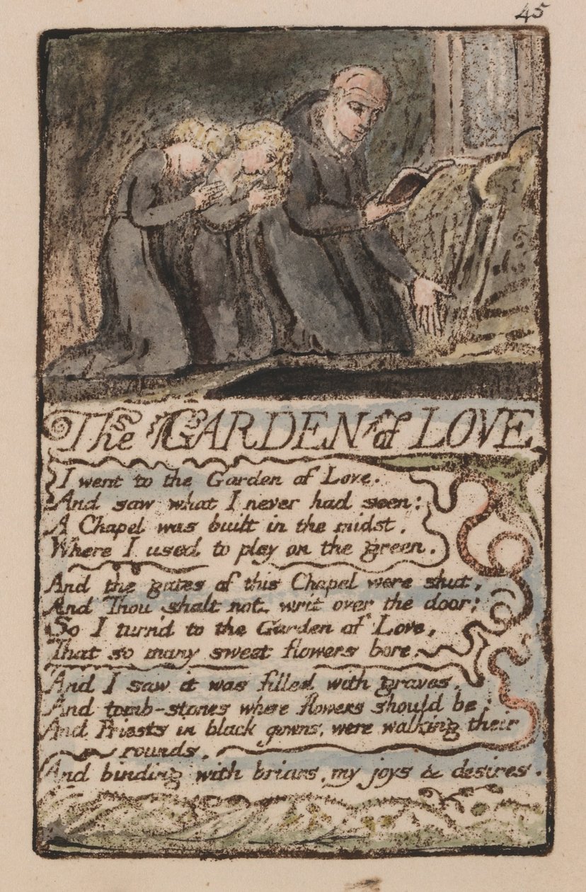 Liederen van Onschuld en Ervaring, Plaat 45, De Tuin van de Liefde (Bentley 44) door William Blake