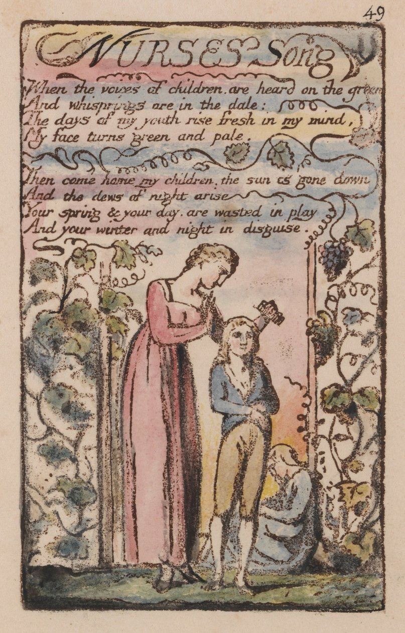 Liederen van Onschuld en Ervaring, Plaat 49, Het Lied van de Verpleegster (Bentley 38) door William Blake