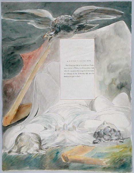 De bard, ontwerp 54 uit De Gedichten van Thomas Gray, 1797-98 door William Blake