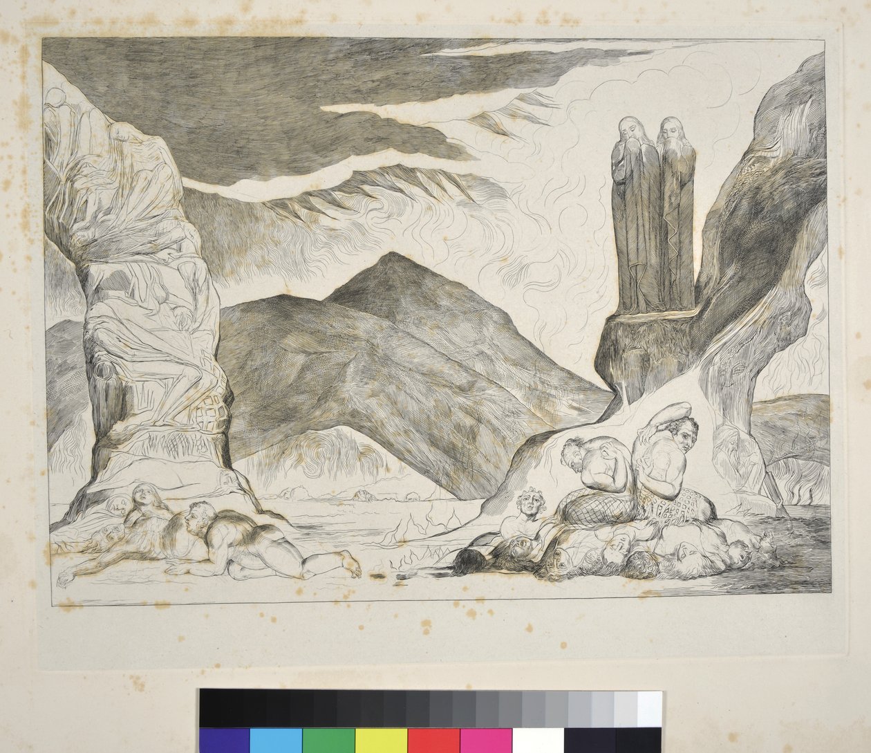 De Cirkel van de Vervalsers: Dante en Vergilius die hun Neus Bedekken vanwege de Stank, Inferno, Canto XXIX, illustratie bij de 
