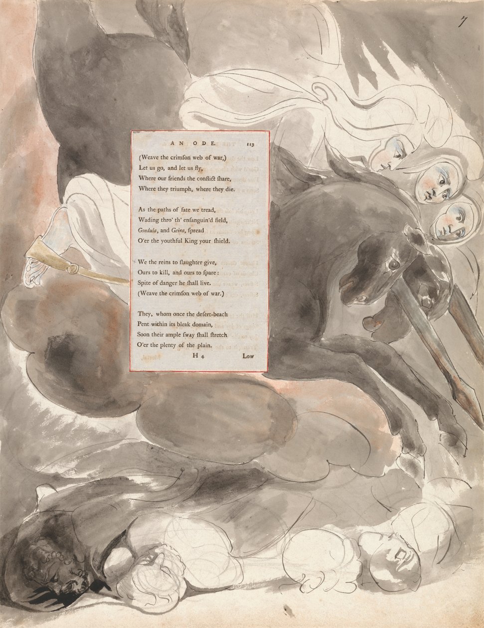 De Fatale Zusters, ontwerp 63 uit De Gedichten van Thomas Gray, 1797-98 door William Blake