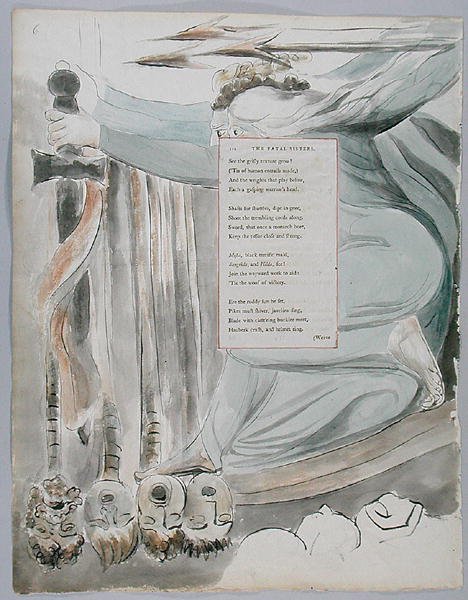 De Fatale Zusters, ontwerp 72 uit De Gedichten van Thomas Gray, 1797-98 door William Blake