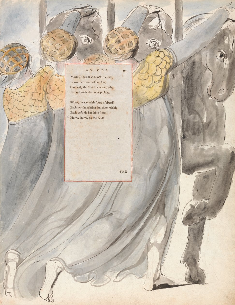 De Fatale Zusters, ontwerp 75 uit De Gedichten van Thomas Gray, 1797-98 door William Blake