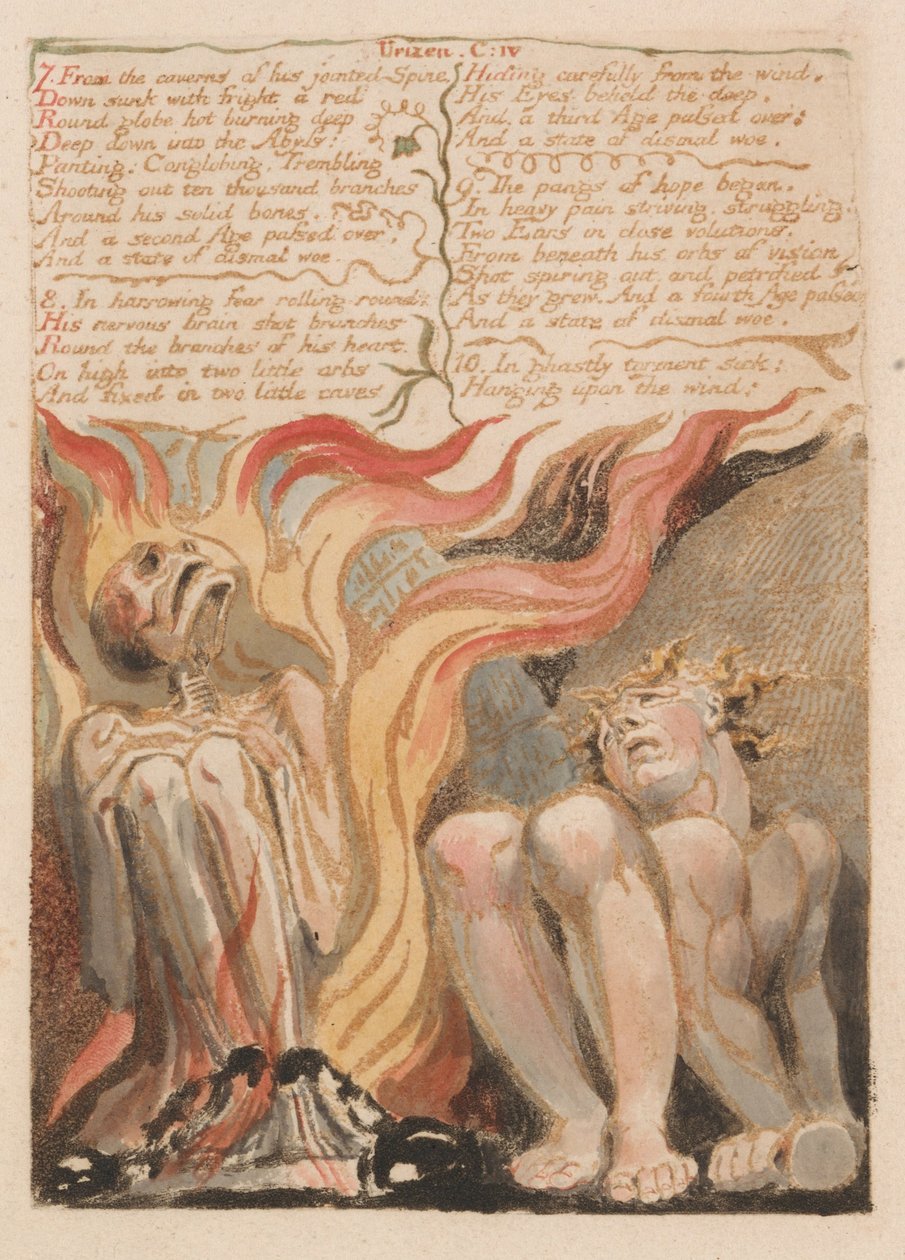 Het eerste boek van Urizen, Plaat 14, 7. Uit de grotten van zijn gewrichtsgewricht.... (Bentley 11) door William Blake