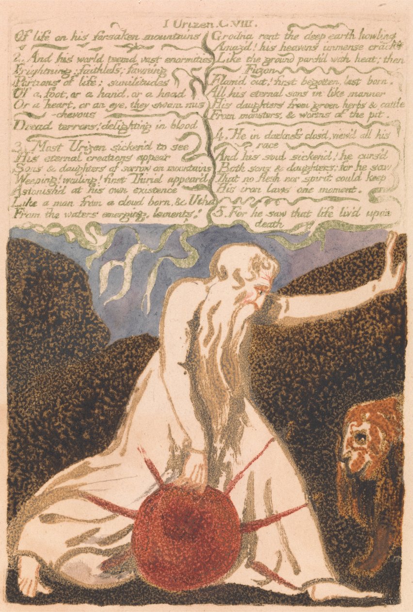 Het eerste boek van Urizen, Plaat 20, Van leven verlaten bergen . . . . (Bentley 23) door William Blake