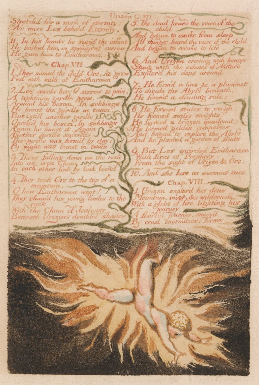 Het eerste boek van Urizen, Plaat 22, Uitgerekt voor een werk van eeuwigheid.... (Bentley 20) door William Blake