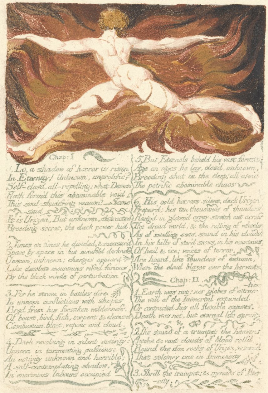 Het Eerste Boek van Urizen, plaat 3, Hoofdstuk I I. Zie, een schaduw.., 1794 door William Blake