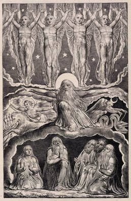 De Heer die Job antwoordt uit de Wervelwind, plaat 14 uit Illustraties van het Boek Job door William Blake