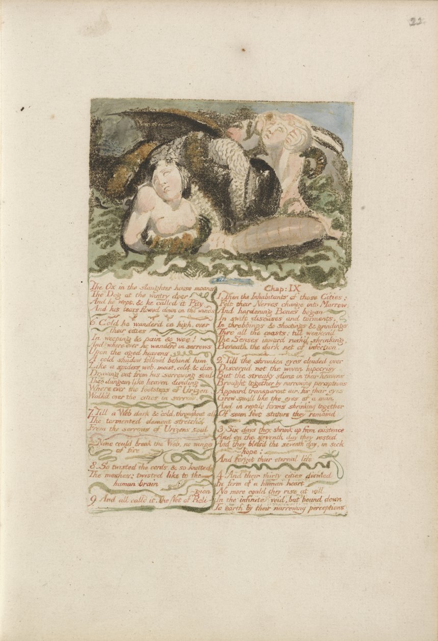 De os in het slachthuis kreunt..., plaat 26 uit Het Eerste Boek van Urizen, 1794 door William Blake