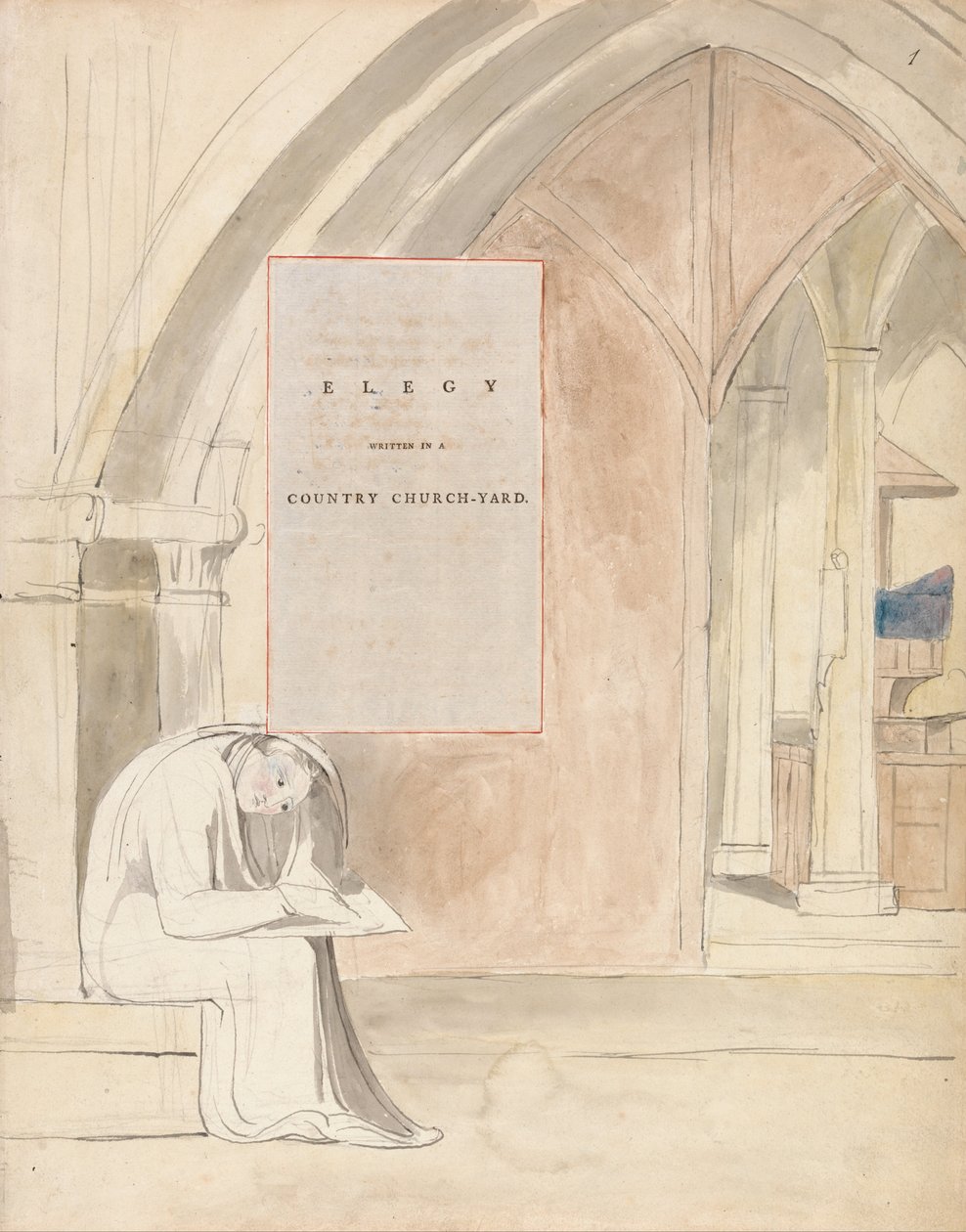 De Gedichten van Thomas Gray, Ontwerp 105, Elegie Geschreven in een Landelijke Kerkhof door William Blake