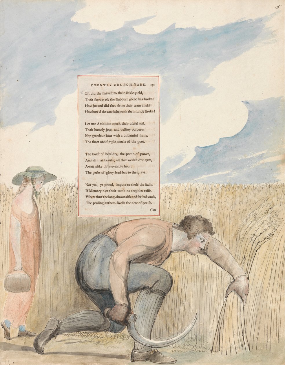 De Gedichten van Thomas Gray, Ontwerp 109, Elegie Geschreven in een Landelijke Kerkhof door William Blake