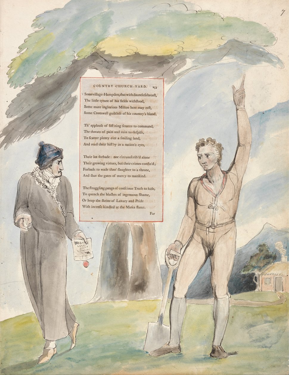 De Gedichten van Thomas Gray, Ontwerp 111, Elegie Geschreven in een Landelijke Kerkhof door William Blake
