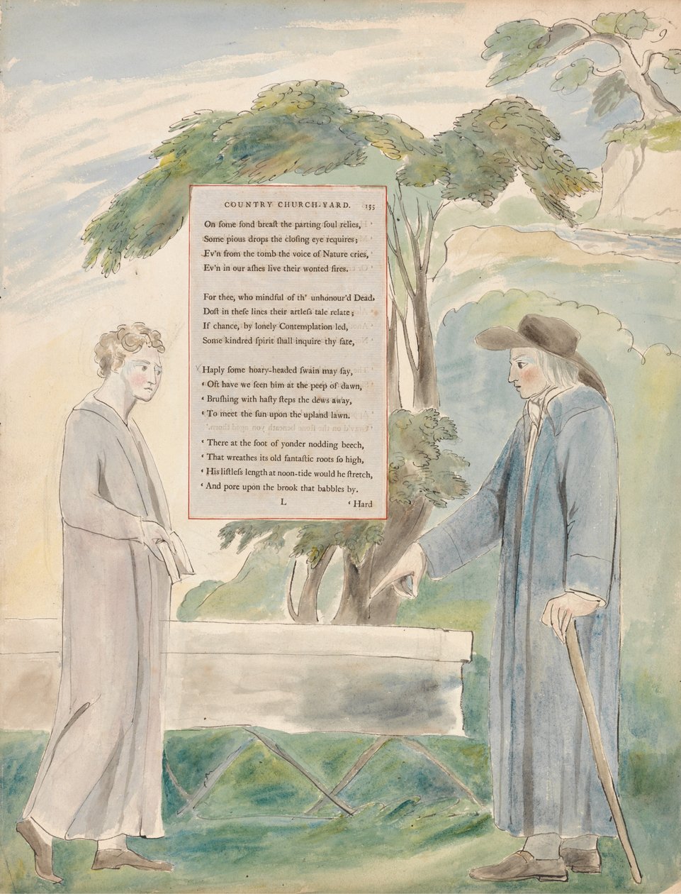 De Gedichten van Thomas Gray, Ontwerp 113, Elegie Geschreven in een Landelijke Kerkhof door William Blake