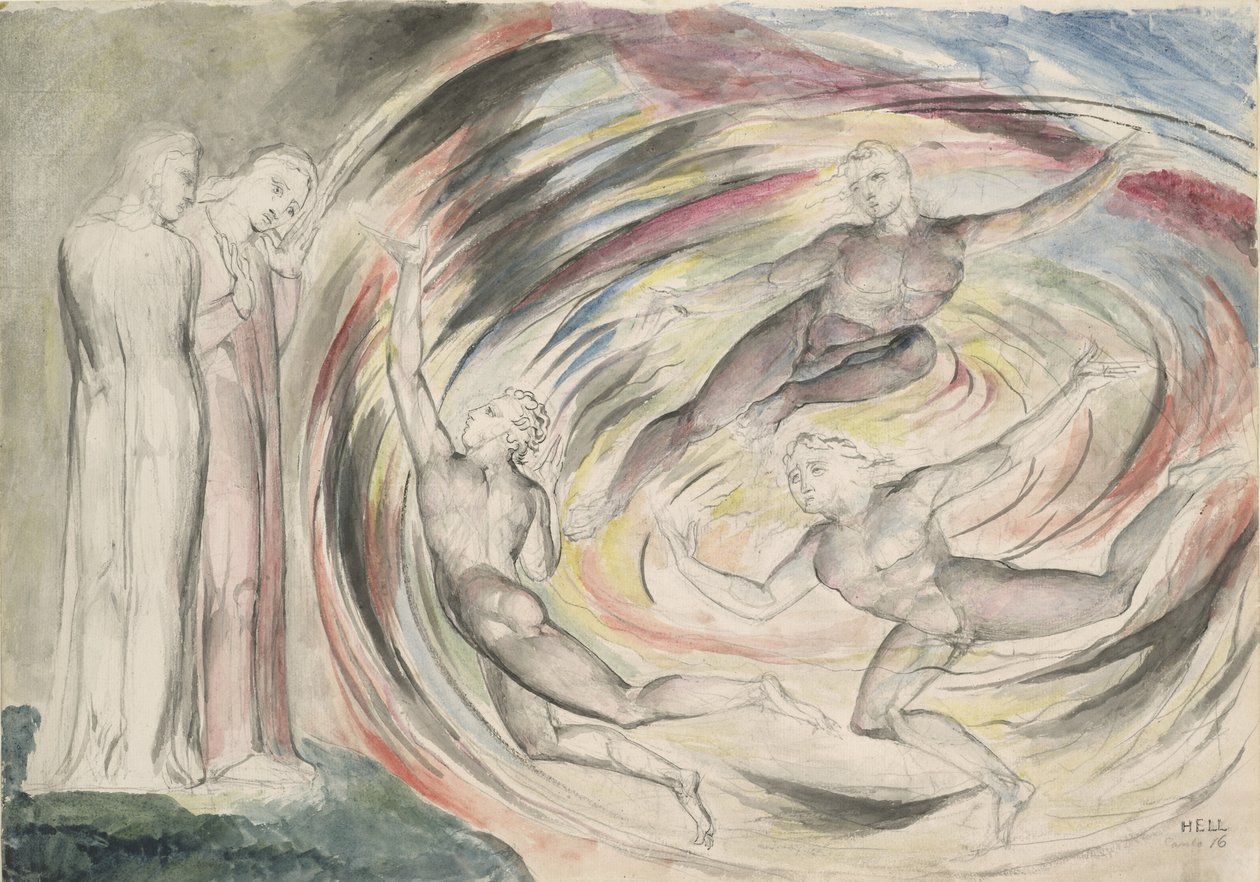 De Straf van Rusticucci en zijn Metgezellen, illustratie bij de Goddelijke Komedie van Dante Alighieri, 1824-27 door William Blake