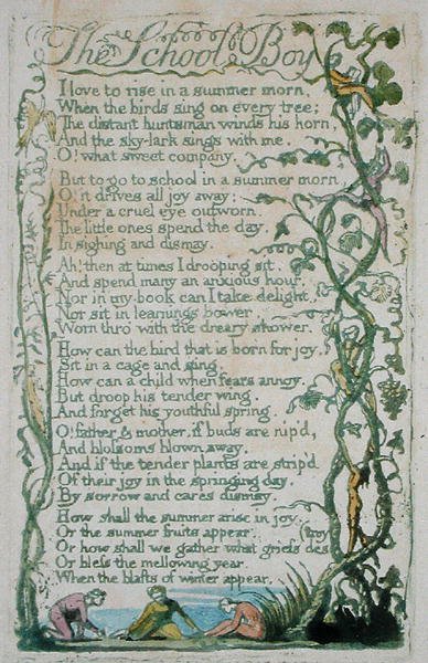 De schooljongen, plaat 12 uit Songs of Innocence door William Blake