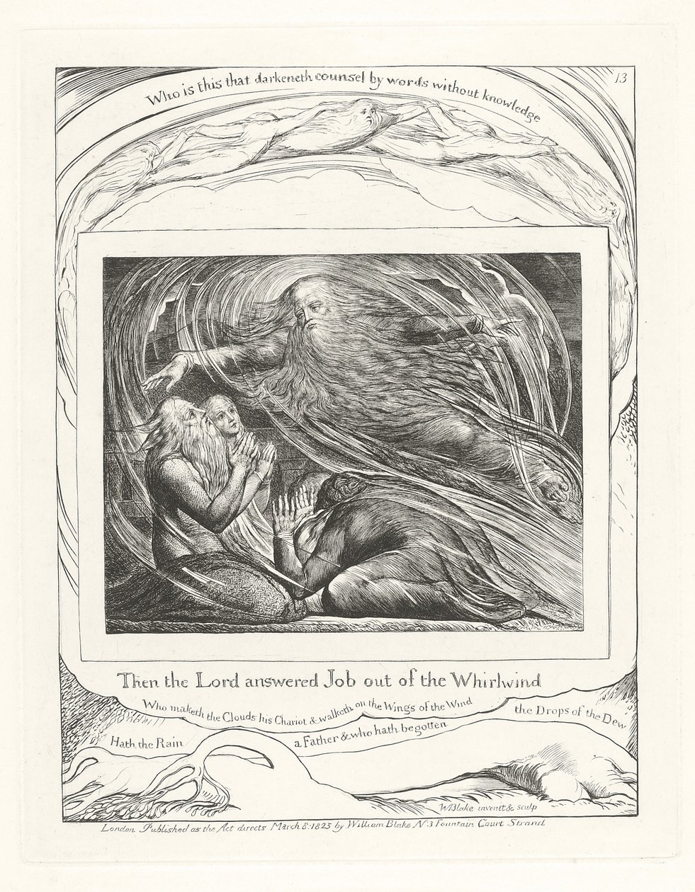 Toen antwoordde de Heer Job uit de Wervelwind, 1825 door William Blake