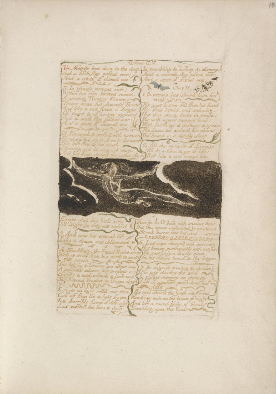 Twee neusgaten gebogen naar de diepte..., plaat 16 uit Het Eerste Boek van Urizen, 1794 door William Blake