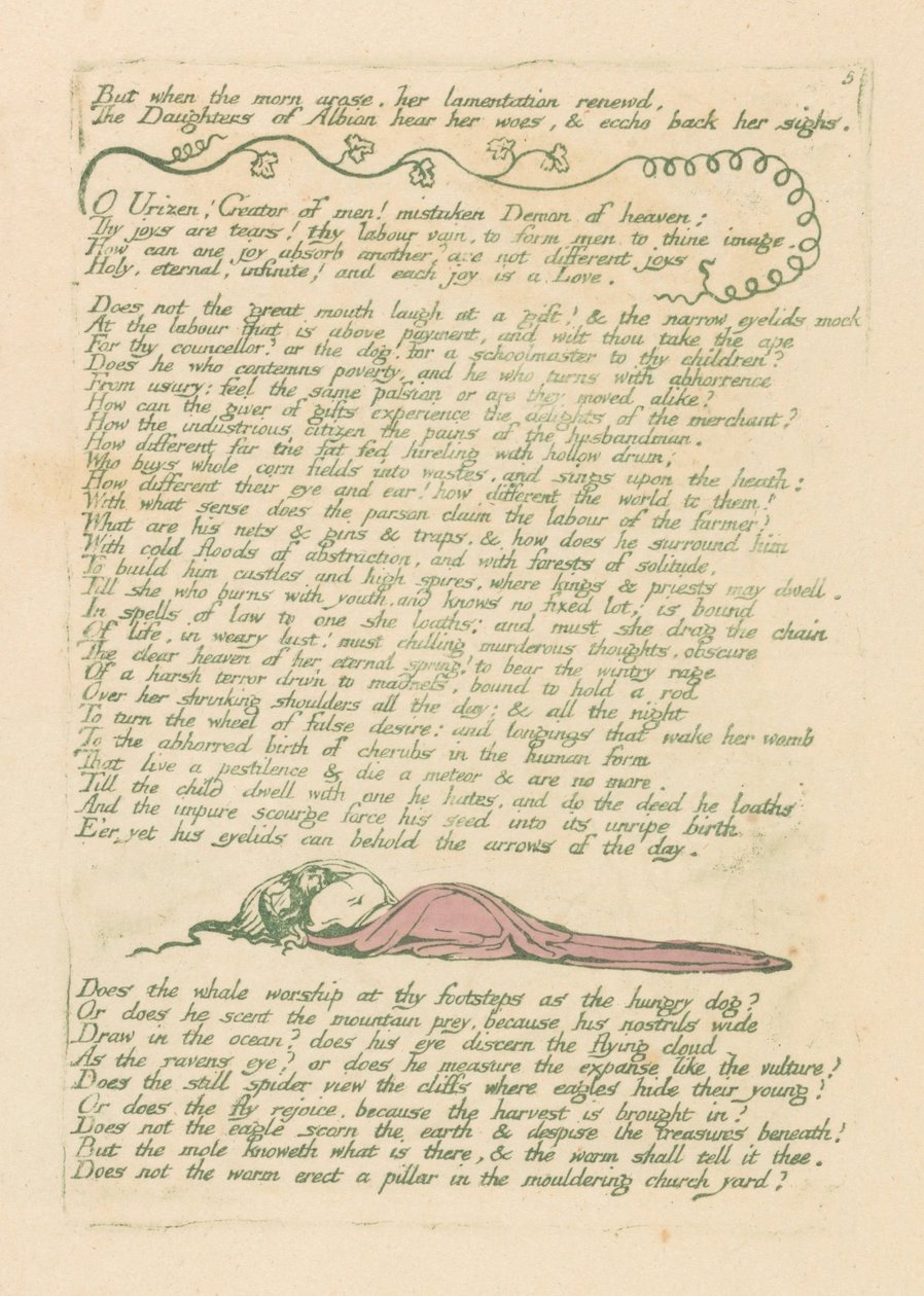 Visions of the Daughters of Albion, Plaat 8, Maar toen de ochtend aanbrak . . . . door William Blake