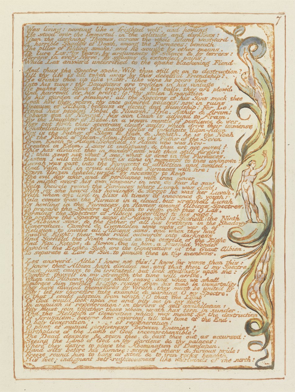 Was levend: hijgend..., plaat 7 uit Jeruzalem, 1804-20 door William Blake