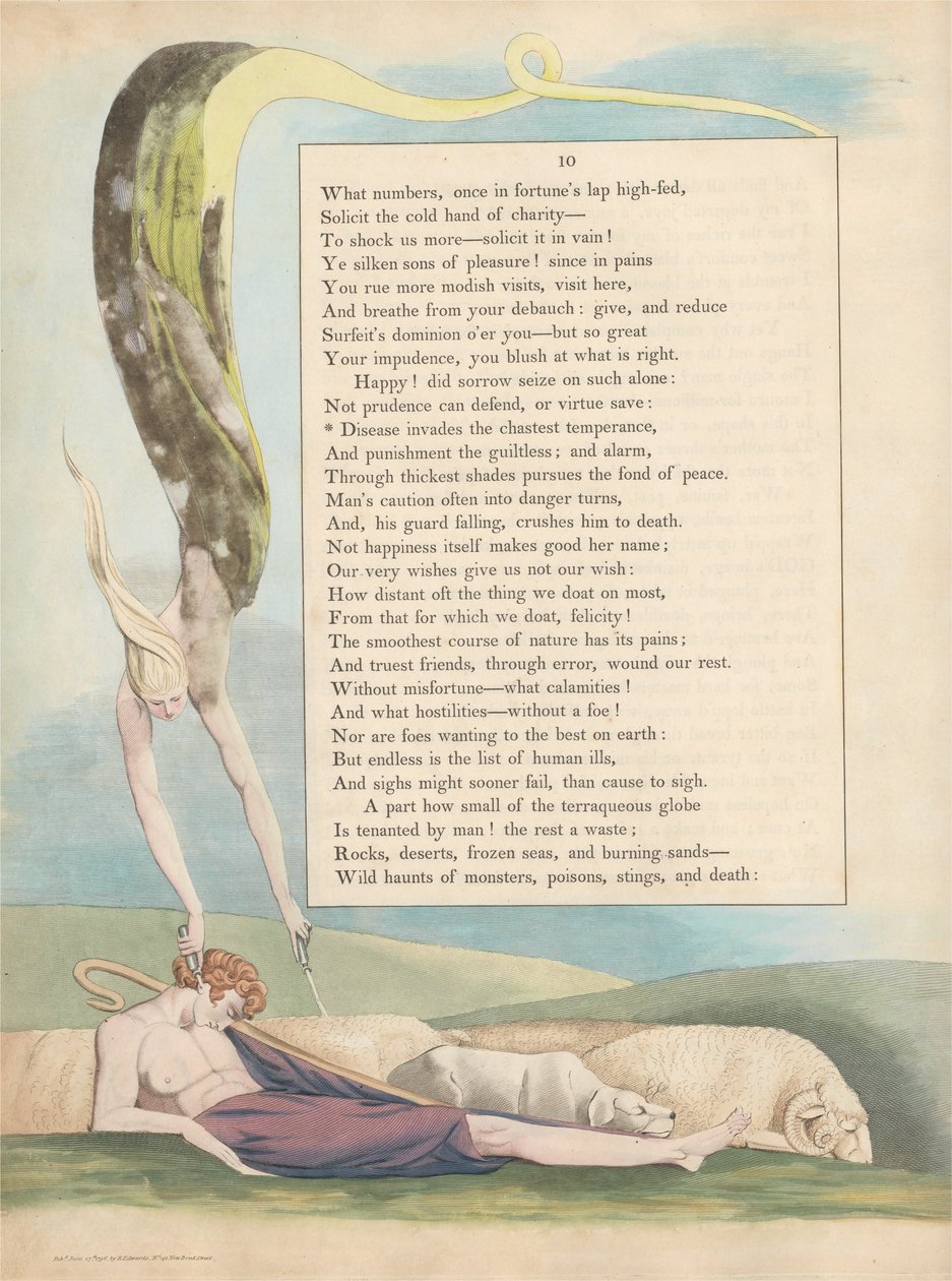Youngs Nachtgedachten, Pagina 10, Ziekte Valt de Kuisste Gematigdheid Aan door William Blake